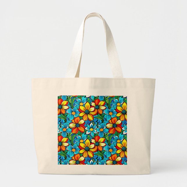 Grand Tote Bag Fleurs Vibrantes  (Devant)