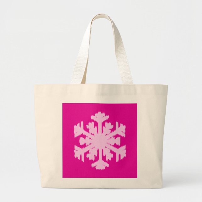 Grand Tote Bag Flocon de neige Ikat - Fuchsia et rose glace (Devant)