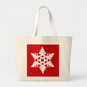 Grand Tote Bag Flocon de neige Ikat - rouge foncé et blanc