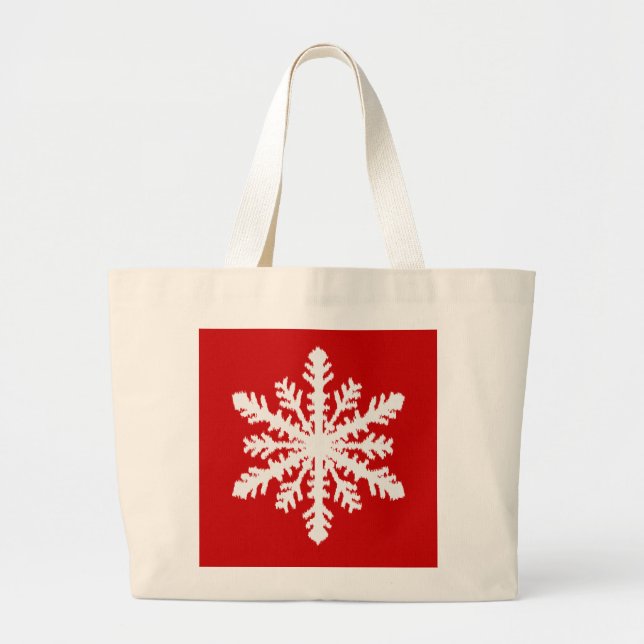 Grand Tote Bag Flocon de neige Ikat - Rouge foncé et blanc (Devant)