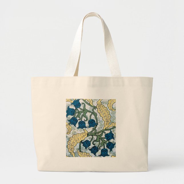 Grand Tote Bag Floral Blue Flowers Lily Valley Répétition (Devant)