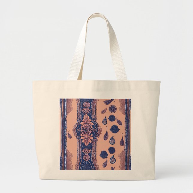 Grand Tote Bag Floral Blue Stripes art IA (Devant)