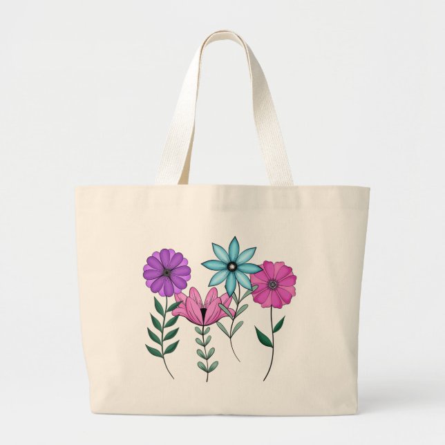 Grand Tote Bag Florales colorées (Devant)