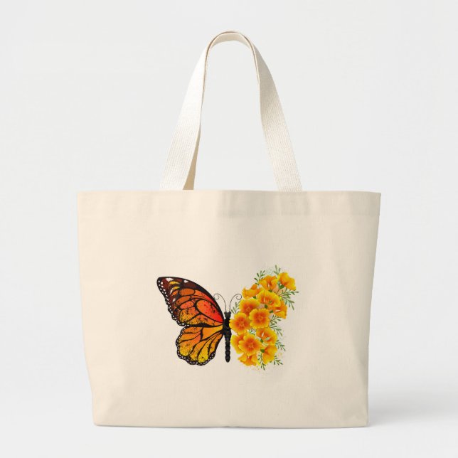 Grand Tote Bag Flower Butterfly with Yellow California Poppy (Devant)
