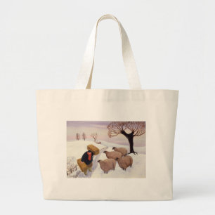 Grand Tote Bag Foin de transport aux moutons en hiver