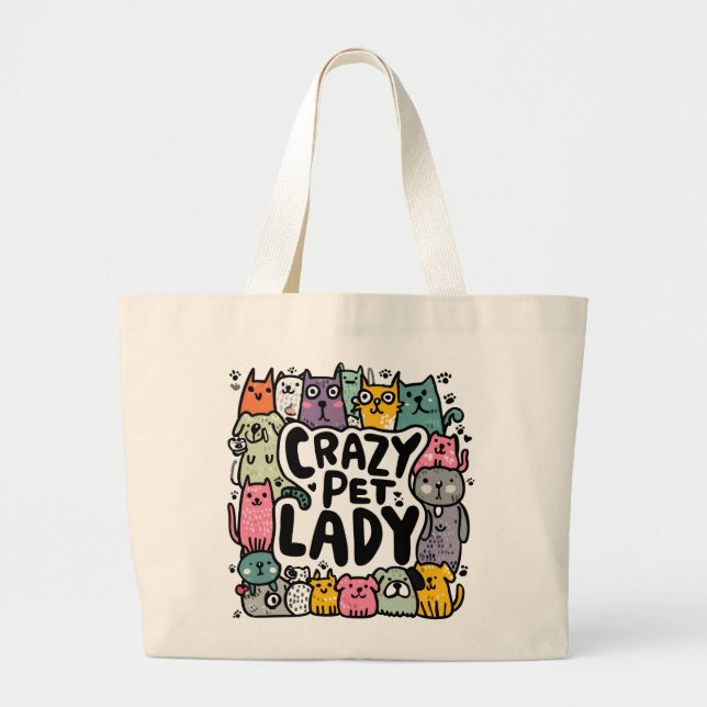 Grand Tote Bag Folle Dame aux Animaux (Devant)