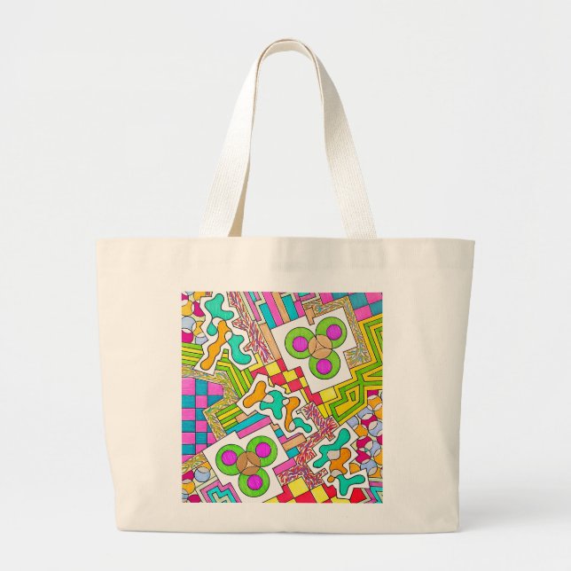 Grand Tote Bag Formes Amibes et Motifs (Devant)