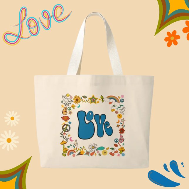 Grand Tote Bag Formes et symboles de thème de LOVE 70 (Créateur téléchargé)
