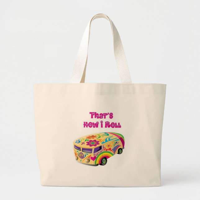 Grand Tote Bag fourgon hippie rétro  comment je roule (Devant)