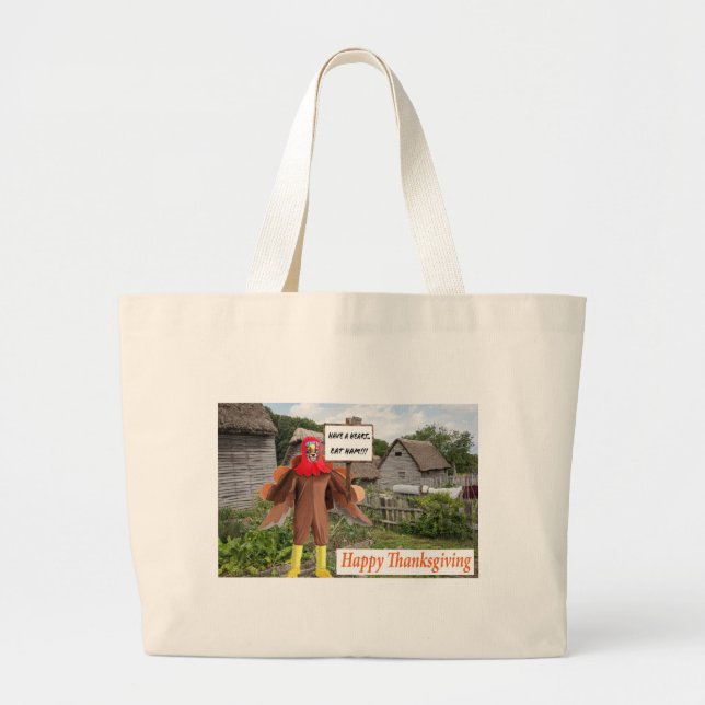Grand Tote Bag fourre-tout jumbo. Bon thanksgiving, dinde guépard (Devant)
