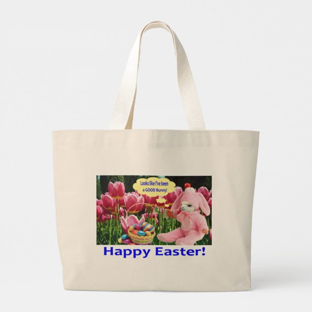 Grand Tote Bag fourre-tout jumbo. Joyeux Pâques. alpaga/lapin (Dos)