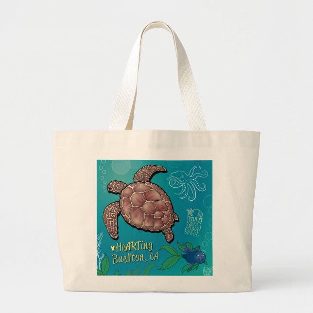 Grand Tote Bag Fourre-tout - Turtle Swim - Buellton.Art (Devant)