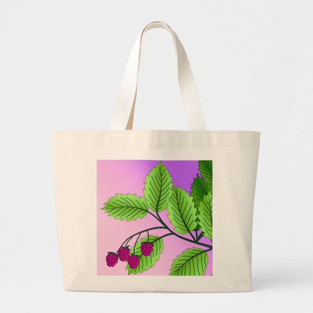 Grand Tote Bag Framboises sur une branche (Devant)