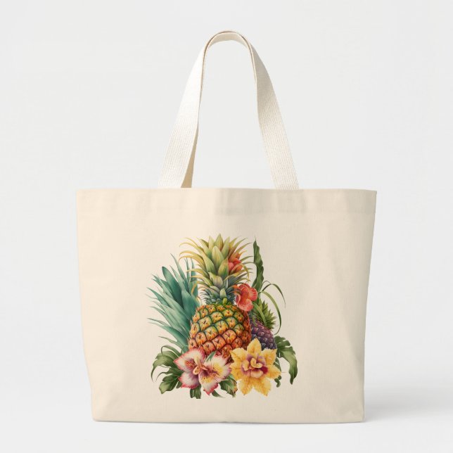 Grand Tote Bag Fruit Tropical Ananas  (Devant)