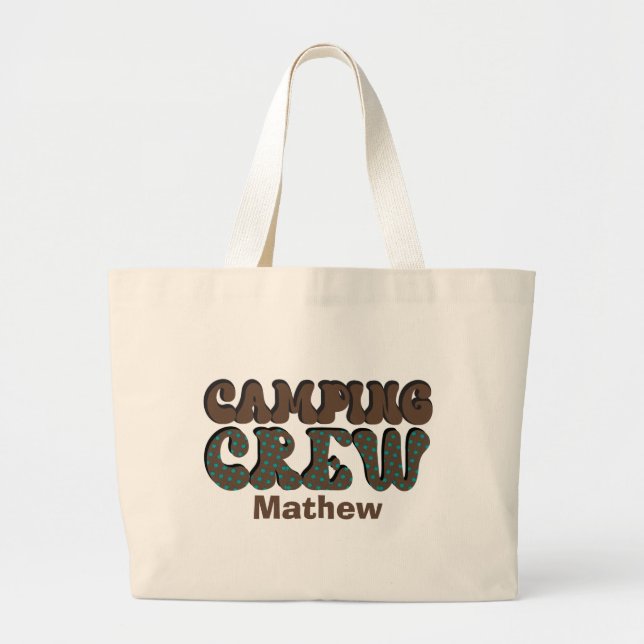 Grand Tote Bag Fun Camping équipage ajouter le nom (Devant)
