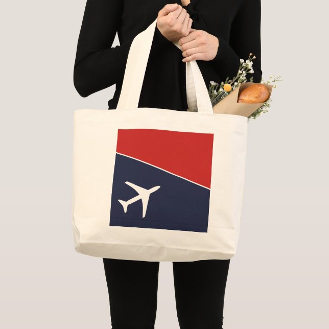 Grand Tote Bag Funky White Plane Avion Pilote (Devant (produit))