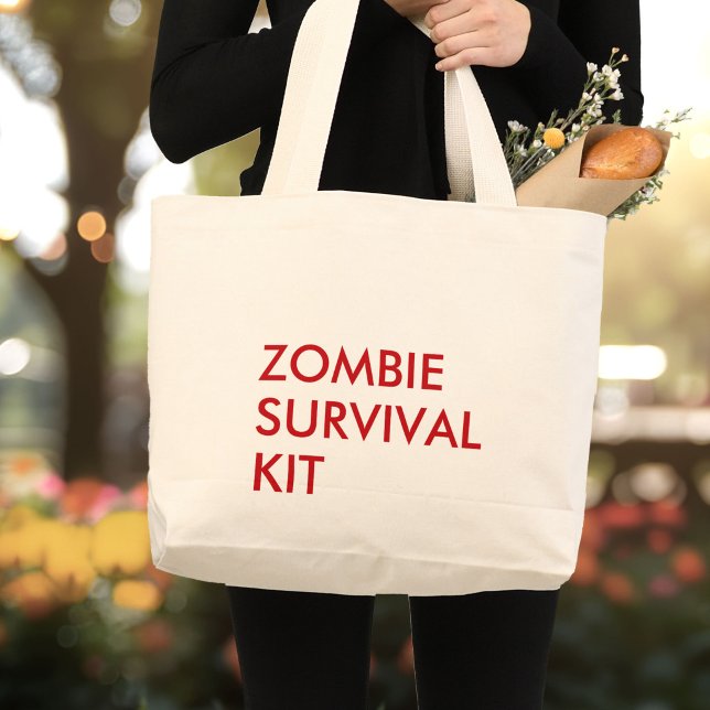 Grand Tote Bag Funny Modern Typography Minimalist Zombie Red (Créateur téléchargé)