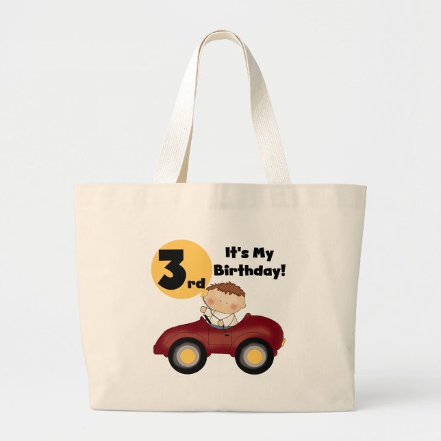 Grand Tote Bag Garçon en voiture rouge 3e anniversaire T-shirts e (Devant)