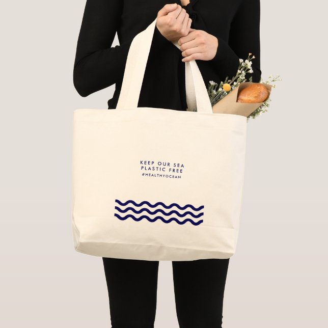 Grand Tote Bag Garder notre mer Plastique Libre Océan Vagues Naut (Devant (produit))
