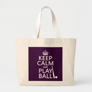 Grand Tote Bag Gardez la boule de calme et de jeu (base-ball)