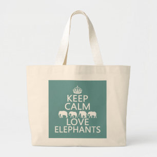Grand Tote Bag Gardez le calme et aimez les éléphants (les