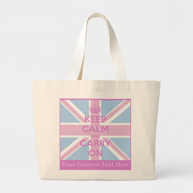 Grand Tote Bag Gardez le calme et continuez Union Jack rose et (Devant)