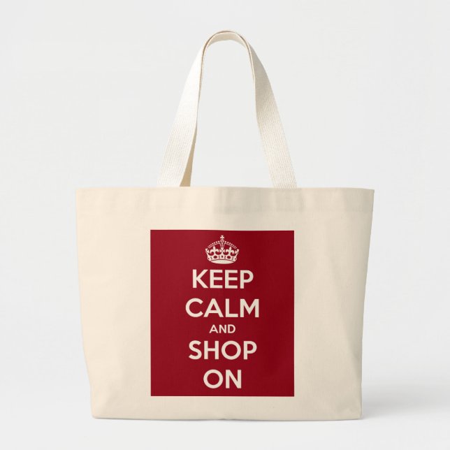 Grand Tote Bag Gardez le calme et faites des emplettes sur des (Devant)