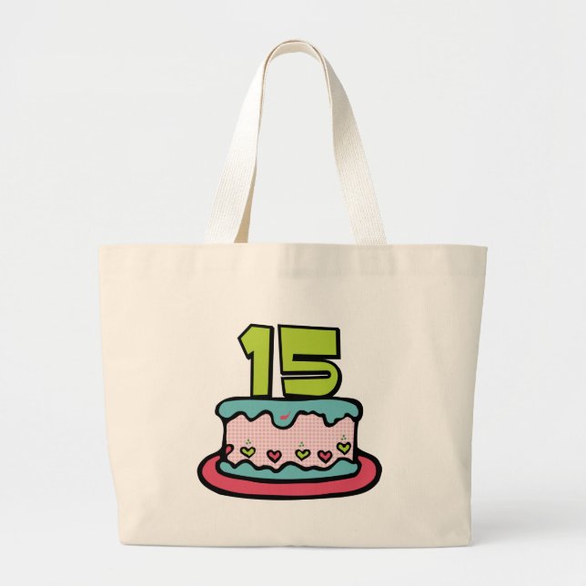 Grand Tote Bag Gâteau d'anniversaire de 15 ans (Devant)