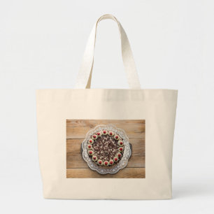Grand Tote Bag Gâteau de la Forêt-Noire sur bois rustique