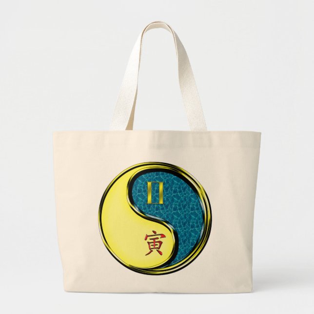 Grand Tote Bag Gemini et tigre d'eau (Devant)