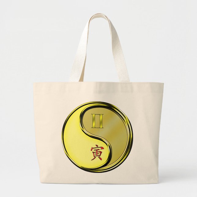 Grand Tote Bag Gemini et tigre métallique (Devant)