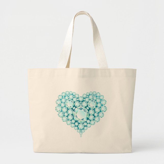 Grand Tote Bag Gemmes cardiaques aquamarines (Devant)