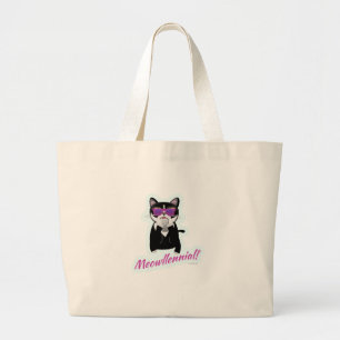 Grand Tote Bag Génération amusante de dessin de chat Meowlinneal