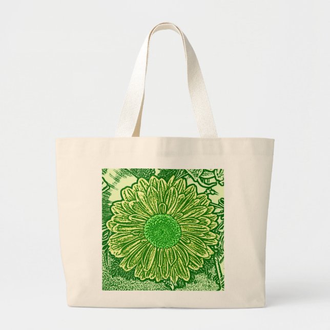 Grand Tote Bag Gerbera Daisy Block Imprimer - vert citron (Devant)