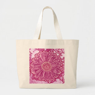 Grand Tote Bag Gerbera Daisy Block Print - nuances roses
