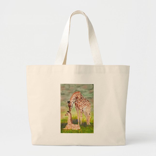 Grand Tote Bag Girafes de mère et de bébé (Devant)