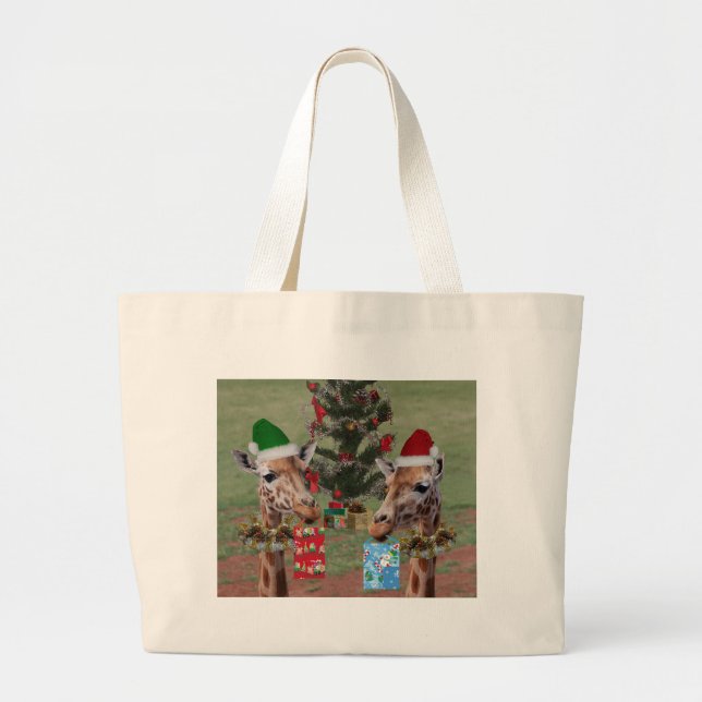 Grand Tote Bag Girafes de Noël (Devant)