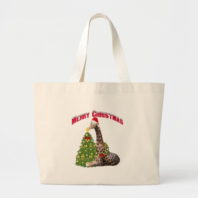 Grand Tote Bag Giraffe de Noël (Devant)