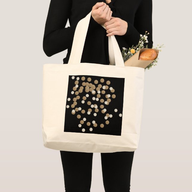 Grand Tote Bag glam noir et blanc points champagne or confetti (Devant (produit))