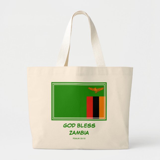 Grand Tote Bag GOD BLESS ZAMBIA Patriotic Zambian Flag (Devant)