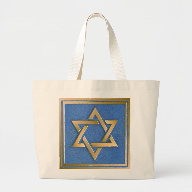 Grand Tote Bag Gold Blue Star de David Art Panel (Devant)