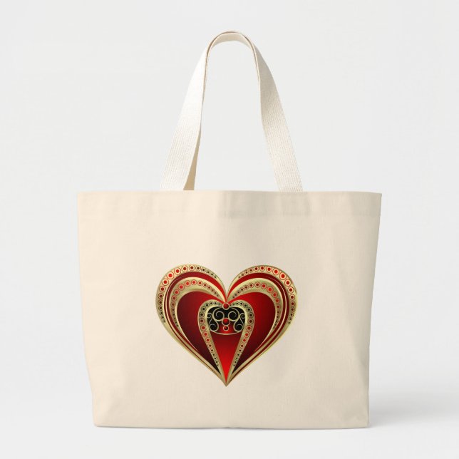 Grand Tote Bag Gold et Red Heart (Devant)