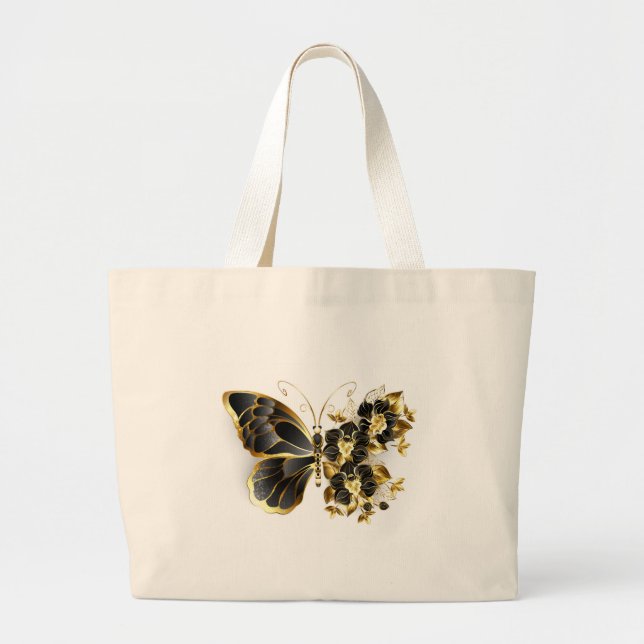 Grand Tote Bag Gold flower Butterfly with Black Orchid (Devant)