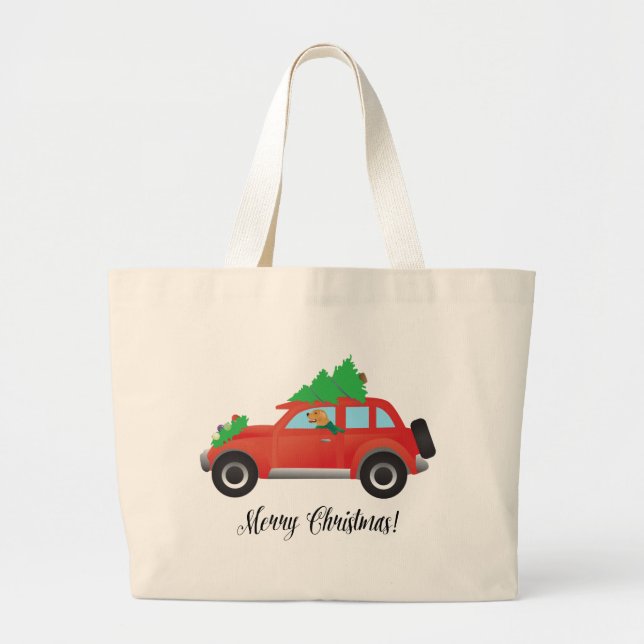 Grand Tote Bag Golden Retriever Chien conduisant une voiture - Ar (Devant)
