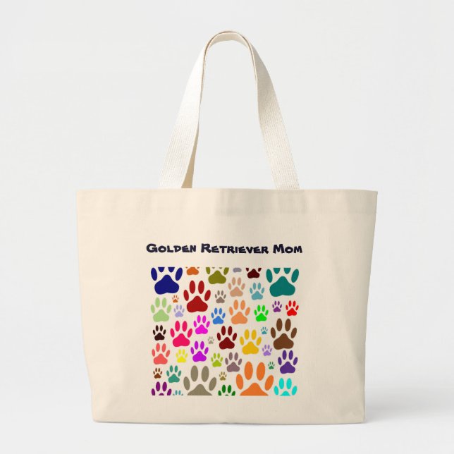 Grand Tote Bag Golden Retriever Maman Empreintes de pattes de chi (Devant)