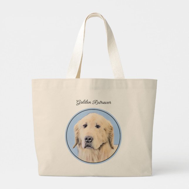 Grand Tote Bag Golden Retriever Painting mignon Original Chien Ar (Dos)