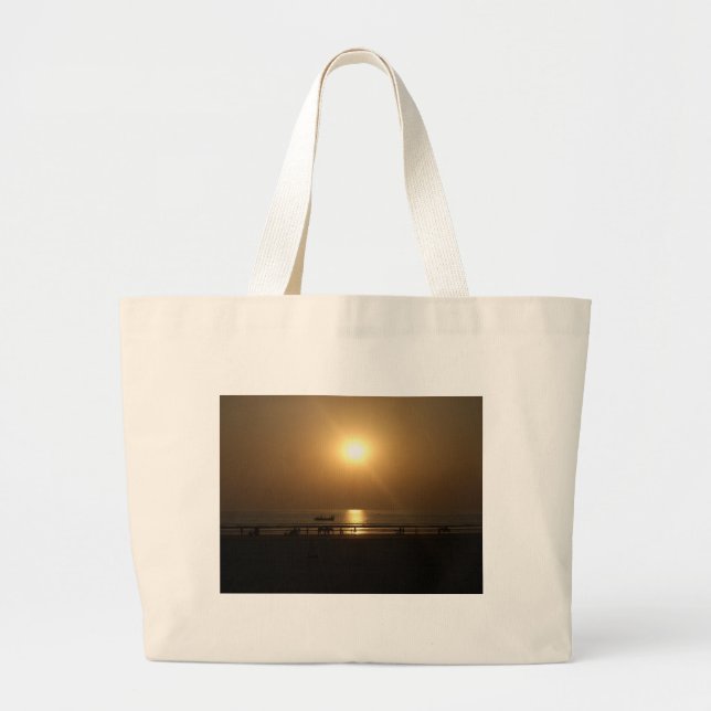 Grand Tote Bag Golden Summer Sunset Réflexion sur la plage (Devant)