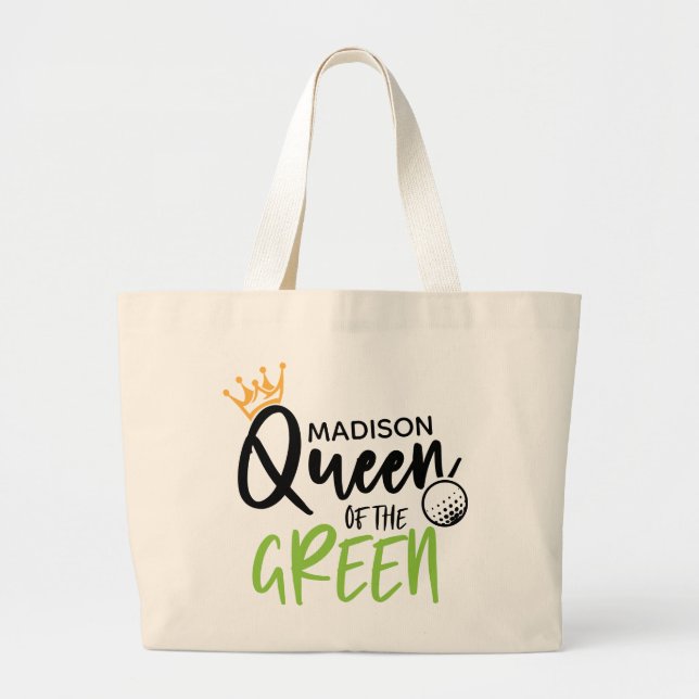 Grand Tote Bag Golf Queen Of The Green Funny Moderne Personnalisé (Devant)