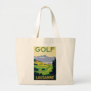 Grand Tote Bag Golf vintage Lausanne City Lac Suisse