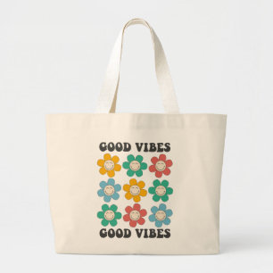 Grand Tote Bag Good Vibes Fleurs marguerites colorées